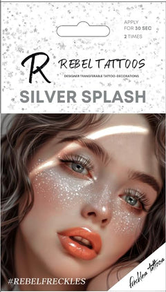 Rebel Tattoos -Temporary Tattoo Fake Transferable Tattoo Freckles - Temporary Face Tattoo Set for Party - Haloween party decoration-2 patches in 1 envelope Silver Splash