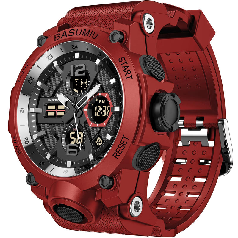 Men's Sports Analog-Digital Tactical Watch – Waterproof (Red)